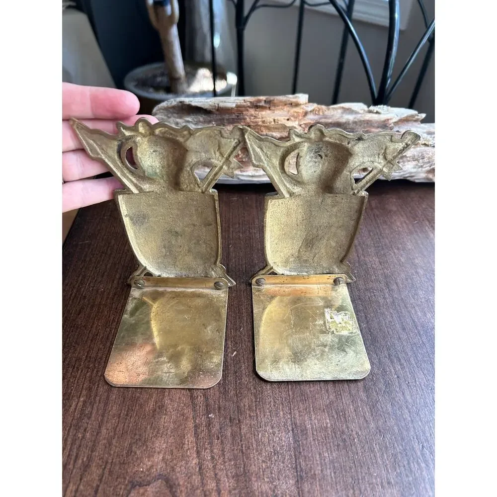Vintage Medieval Knight Coat of Arms brass bookends Shield Sexton